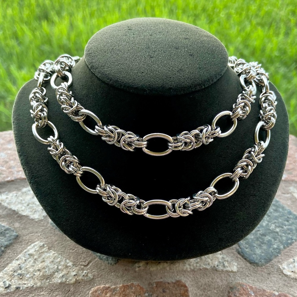 Long wrap around maille link stainless steel chain choker necklace goth boho - Picture 11 of 15
